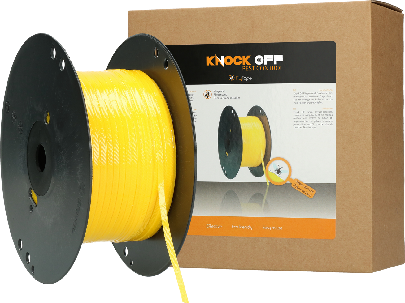 Knock Off Vliegenlint Vervangingsrol geel 400 m