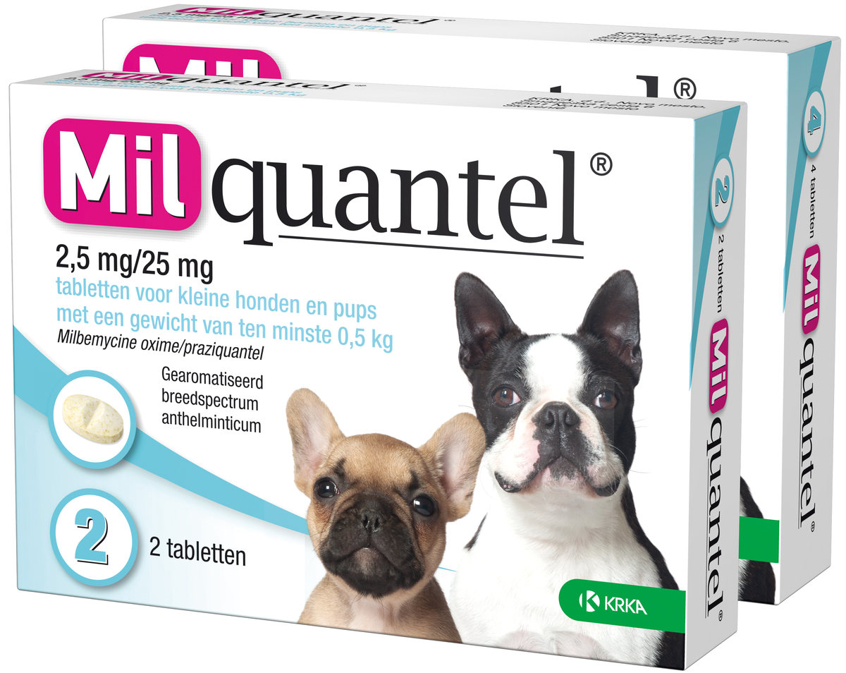Milquantel 2,5 mg/25 mg Puppy/Kleine hond 4 tabl. <5kg