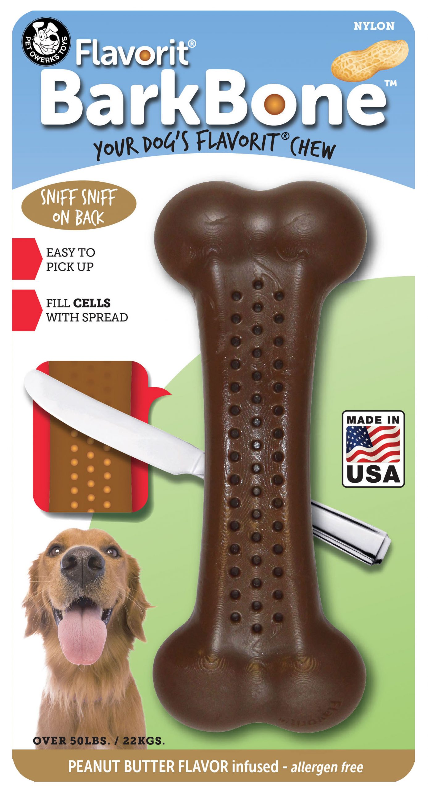 Pet Qwerks Flavorit Nylon Bark Bone Peanut Butter Small - Afbeelding 2