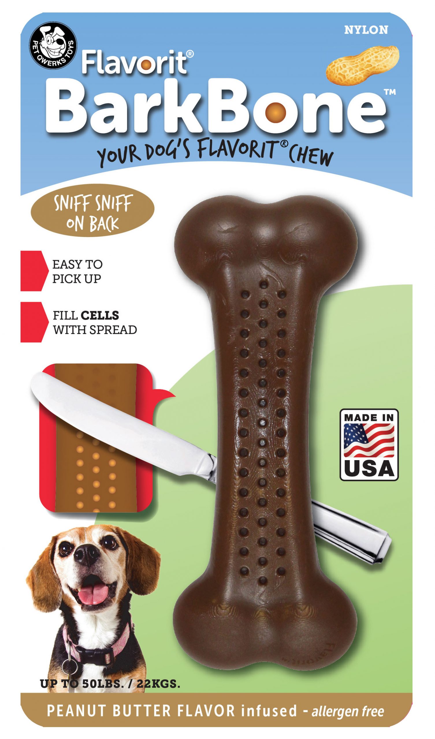 Pet Qwerks Flavorit Nylon Bark Bone Peanut Butter Small - Afbeelding 3