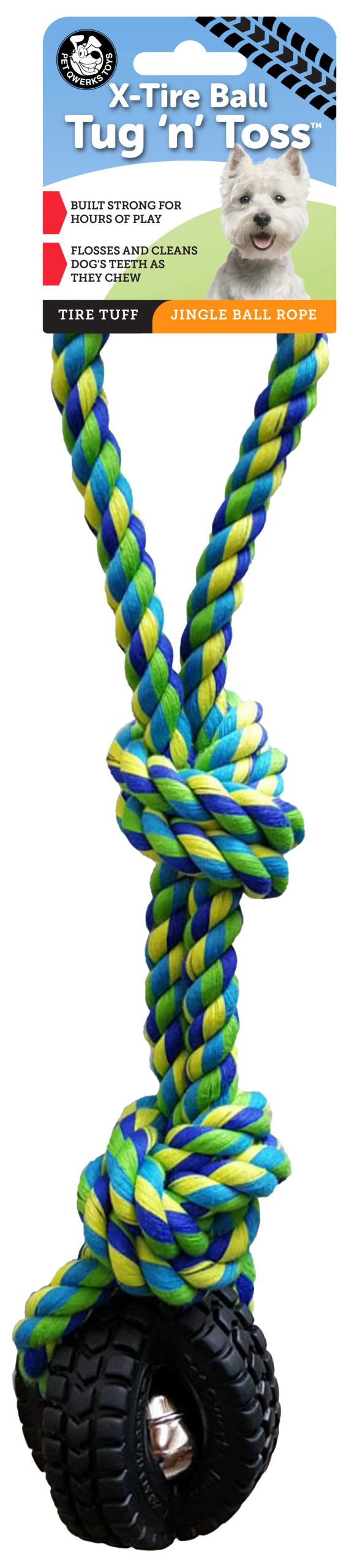 Pet Qwerks Jingle X-Tire Ball Tug & Toss Small - Afbeelding 2