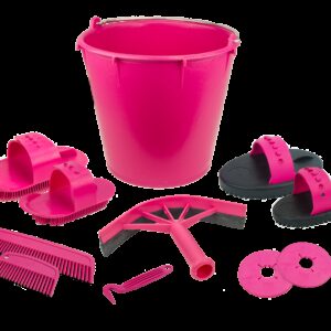 Poetsset van 10 items in emmer roze